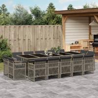 15-delige Tuinset met kussens poly rattan grijs