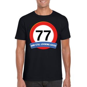 Verkeersbord 77 jaar t-shirt zwart heren