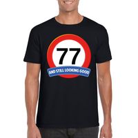 Verkeersbord 77 jaar t-shirt zwart heren