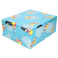 Inpakpapier/cadeaupapier blauw vos met masker 200 x 70 cm op rol - thumbnail