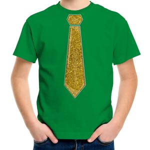 Verkleed t-shirt voor kinderen - glitter stropdas - groen - jongen - carnaval/themafeest kostuum