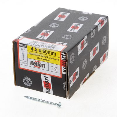 Kelfort Spaanplaatschroef platverzonken kop verzinkt pozidriv voldraad 4.5 x 60mm Kelfort Spaanplaatschroef platverzonken kop verzinkt pozidriv voldraad 4.5 x 60mm