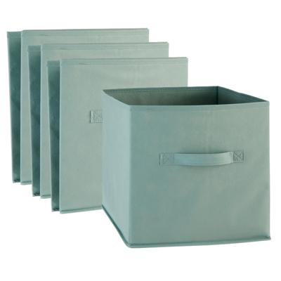 Opbergmand/kastmand Square Box - 4x - karton/kunststof - 29 liter - zeegroen - 31 x 31 x 31 cm