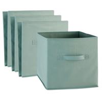 Opbergmand/kastmand Square Box - 4x - karton/kunststof - 29 liter - zeegroen - 31 x 31 x 31 cm