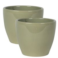 2x stuks plantenpot/bloempot in een strakke Scandinavische look mosgroen Dia 15 cm en Hoogte 12 cm