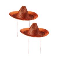 Sombrero hoed - 2x stuks - oranje - 48 cm - Mexicaanse sombero - carnaval verkleedhoed