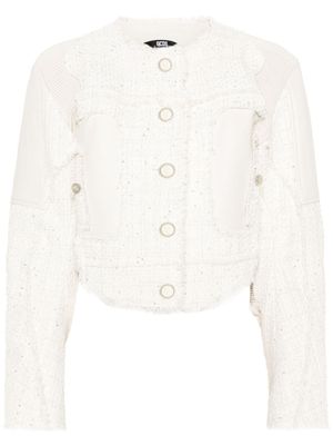 GCDS veste à empiècement en cuir - Blanc