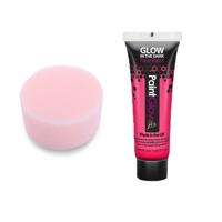 Carnaval schmink fluor roze met sponsje - Glow in the Dark - 10ml - kind/volwassenen