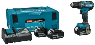 Makita DHP485RF3J 18v Klopboor- en schroefmachine brushless 3,0 Ah accu (3 st), snellader, Mbox