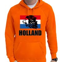 Oranje fan hoodie voor heren - met leeuw en vlag - Holland / Nederland supporter - thumbnail