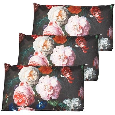 Buitenkussen bloem - 3x - Zwart/roze - 30 x 50 cm - Water en UV bestendig Buitenkussen bloem - 3x - Zwart/roze - 30 x 50 cm - Water en UV bestendig
