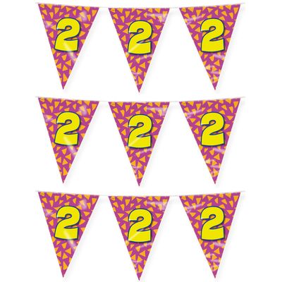Verjaardag 2 jaar thema vlaggetjes - 3x - feestversiering - 10m - folie - dubbelzijdig