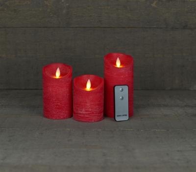 Batterijverlichting 3 kaarsen wax rustiek met bewegende vlam rood - Annas collection