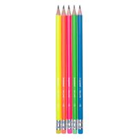 Bruynzeel grafietpotlodenset neon, 5 hb potloden met gum