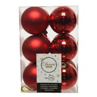 12x Kerstballen- kerst rood - 6 cm - kunststof - mat/glans - thumbnail