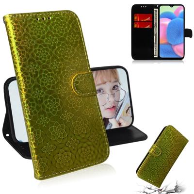 Voor Galaxy A30s effen kleur kleurrijke magnetische Buckle horizontale Flip PU lederen draagtas met houder & kaartsleuven & portemonnee & Lanyard (gou