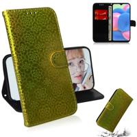 Voor Galaxy A30s effen kleur kleurrijke magnetische Buckle horizontale Flip PU lederen draagtas met houder & kaartsleuven & portemonnee & Lanyard (gou