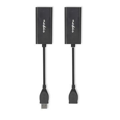 Nedis USB-Verlenger | USB 2.0 | 1x USB-A Male | 1x RJ45 Female | 1x USB-A Female | 1x RJ45 Female | 50 m | 480 Mbps | Vernikkeld | Rond | PVC | Zwart