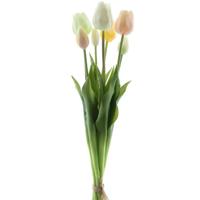 Kunst tulpen boeket Sally - 7x stuks - multi kleuren - real touch - 47 cm - kunst zijdebloemen