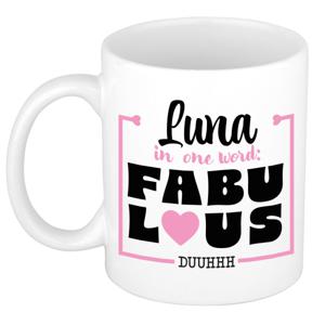 Naam mok Luna - wit - Fabulous - keramiek - 300 ml - cadeau collega beker