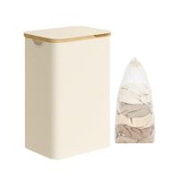 Wasmand met deksel, Romig wit / 90L (42 x 32 x 70,5 cm)