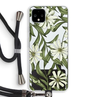 Wit bloemenpatroon: Pixel 4 XL Transparant Hoesje met koord