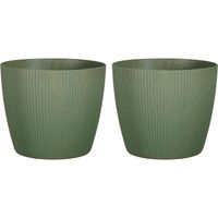 Set van 2x stuks plantenpot/bloempot kunststof donkergroen ribbels patroon - D25/H21,5 cm - Plantenpotten