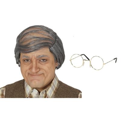 Fiestas Guirca - Opa Abraham carnaval verkleed setje - grijze pruik en brilletje - oude man