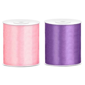 2x rollen hobby decoratie satijnlint paars-roze 10 cm x 25 meter - Cadeaulinten