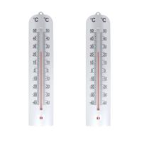 Gerimport Thermometer - 2x - kunststof - 28 x 6 cm - zilver - tot 50 graden Celsius