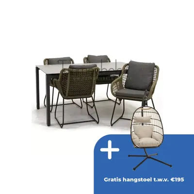 Tuinstoel Portofino olijf groen met GOA HPL 160 cm licht grijs