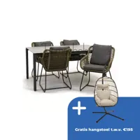 Tuinstoel Portofino olijf groen met GOA HPL 160 cm licht grijs