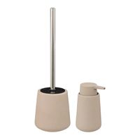 5Five Badkamer accessoires set - beige - zeeppompje en wc-borstel - thumbnail