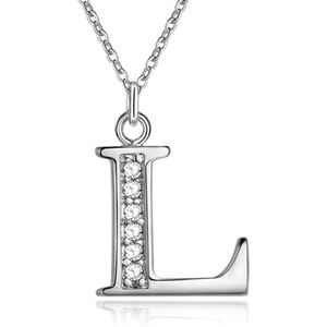 Zilverkleurige Letter L Dames Ketting met Zirkonia