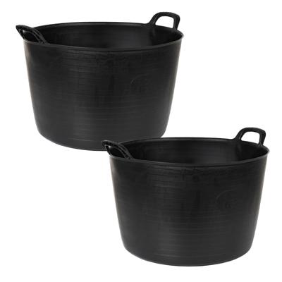 Flexibele kuip of emmer - 2x - zwart - 75 liter - stevig kunststof - 58 x 55 cm - Extra groot