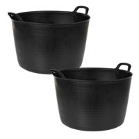 Flexibele kuip of emmer - 2x - zwart - 75 liter - stevig kunststof - 58 x 55 cm - Extra groot