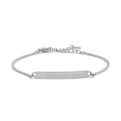 Gegraveerde eigen tekst bar armband - Stainless steel - Zilver - Gourmet chain ( € 31,95 )