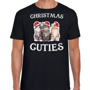 Kitten Kerst t-shirt / outfit Christmas cuties zwart voor heren