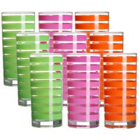 Drinkglazen Colorama - 9x - roze/oranje/groen - glas - 295 ml - gekleurd mix