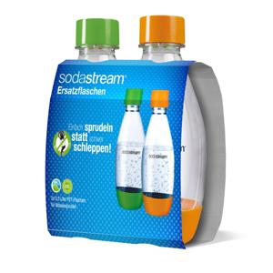 SodaStream PET-fles 0,5 liter druppelvorm, duopack drinkfles 1x oranje, 1x groen