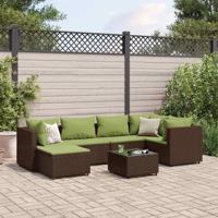 7-delige Loungeset met kussens poly rattan bruin