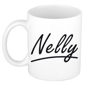 Nelly voornaam kado beker / mok sierlijke letters - gepersonaliseerde mok met naam - Naam mokken