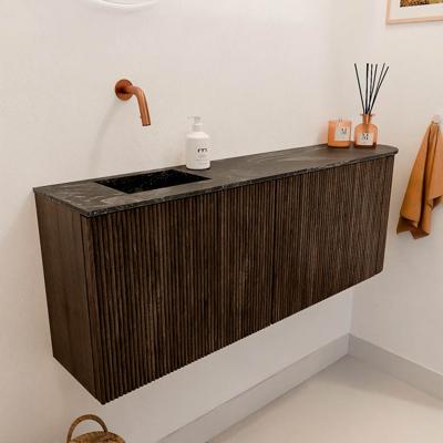 Toiletmeubel Mondiaz Joya Dlux | 111.6 cm | Meubelkleur Walnut | Faye wastafel Lava Wasbak Links | Zonder kraangat(en)