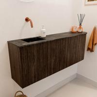 Toiletmeubel Mondiaz Joya Dlux | 111.6 cm | Meubelkleur Walnut | Faye wastafel Lava Wasbak Links | Zonder kraangat(en)
