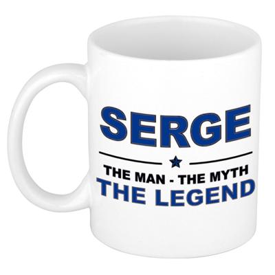 Serge cadeau mok - man myth legend - naam koffiemok / beker - wit en blauw - 300 ml Serge cadeau mok - man myth legend - naam koffiemok / beker - wit en blauw - 300 ml