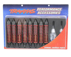 Big bore shocks (xx-long) (hard-anodized & teflon-coated t6 aluminum) (assembled) w/ red springs, tin shafts (8 pack)