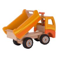 Goki houten kiepwagen oranje met draaibare wielen Goki houten kiepwagen oranje met draaibare wielen