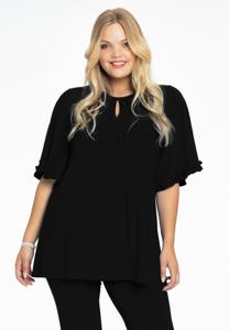 Yoek Tuniek flare met ruches | Zwart | Maat 42/44