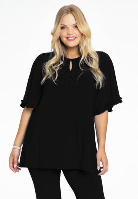 Yoek Tuniek flare met ruches | Zwart | Maat 50/52
