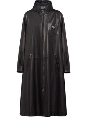 Prada trench en cuir à coupe oversize - Noir
